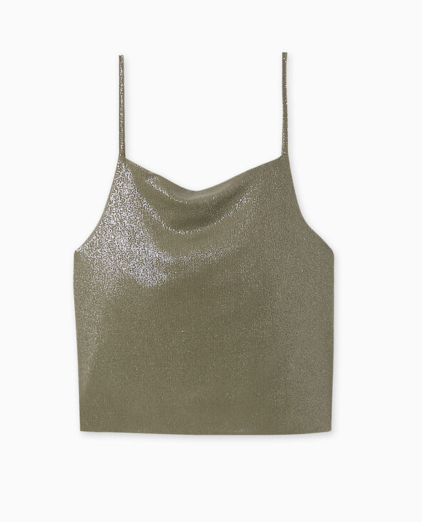 Top cropped dos-nu avec lurex vert kaki - Pimkie
