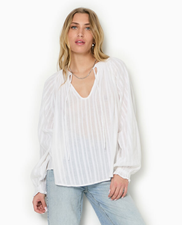Blouse ample avec nouette et manches ballons blanc - Pimkie