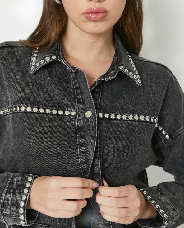 Veste droite en jean avec clous noir - Pimkie