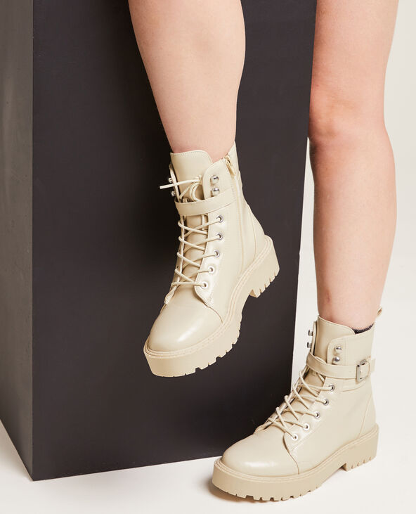 Boots à lacets semelles crantées blanc - Pimkie