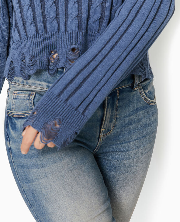 Pull en maille fantaisie avec effet destroy bleu - Pimkie