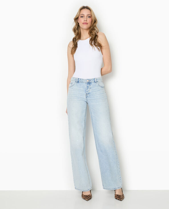 Jean droit taille basse avec strass bleu clair - Pimkie