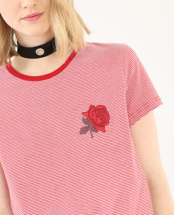 T-shirt rayé patch brodé rouge - Pimkie