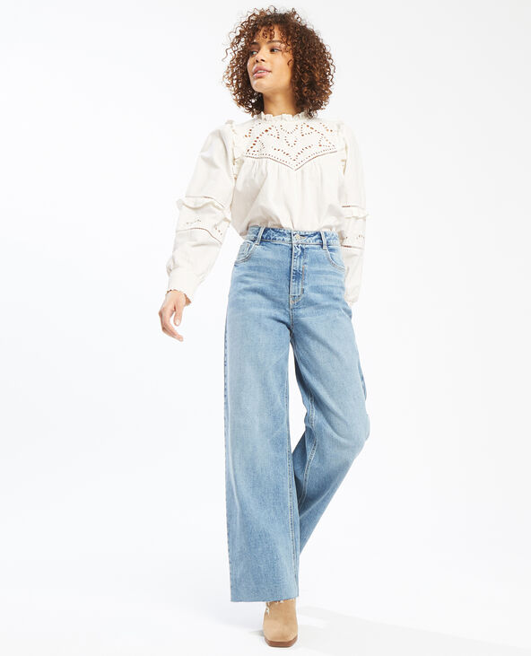 Blouse à volants et guipure blanc - Pimkie