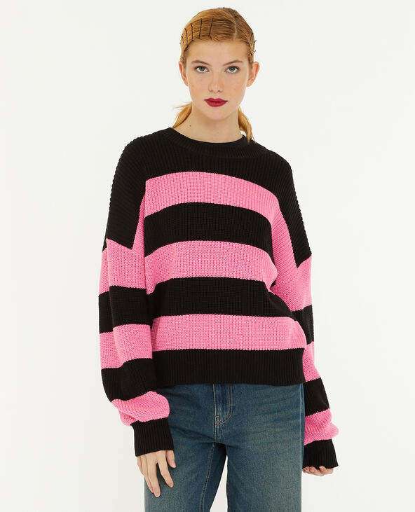 Pull col rond en maille rayée rose - Pimkie
