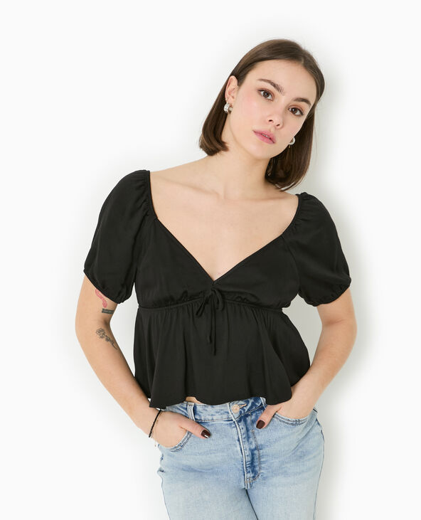 Blouse encolure V avec nœud noir - Pimkie