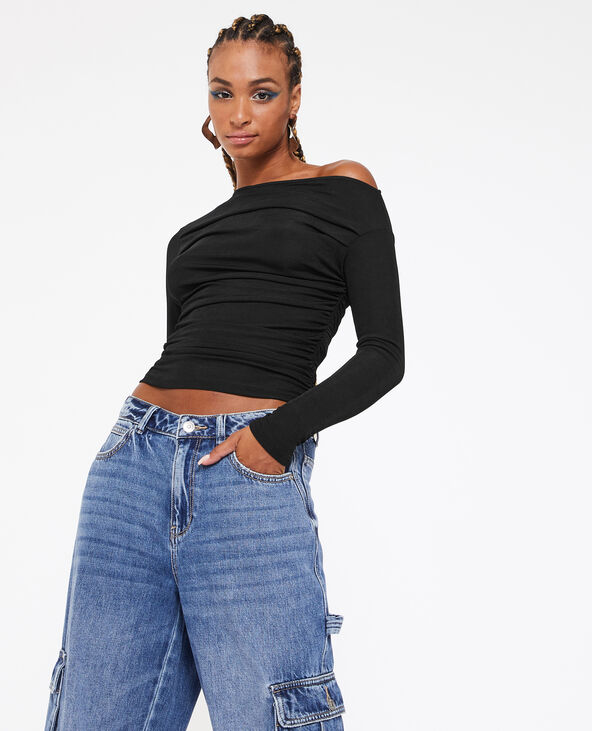 Top manches longues effet drapé noir - Pimkie