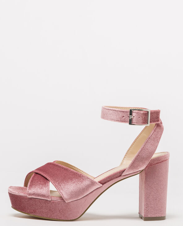 Sandales à plateau velours beige - Pimkie
