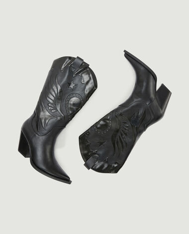 Bottes santiags avec découpes et clous noir - Pimkie