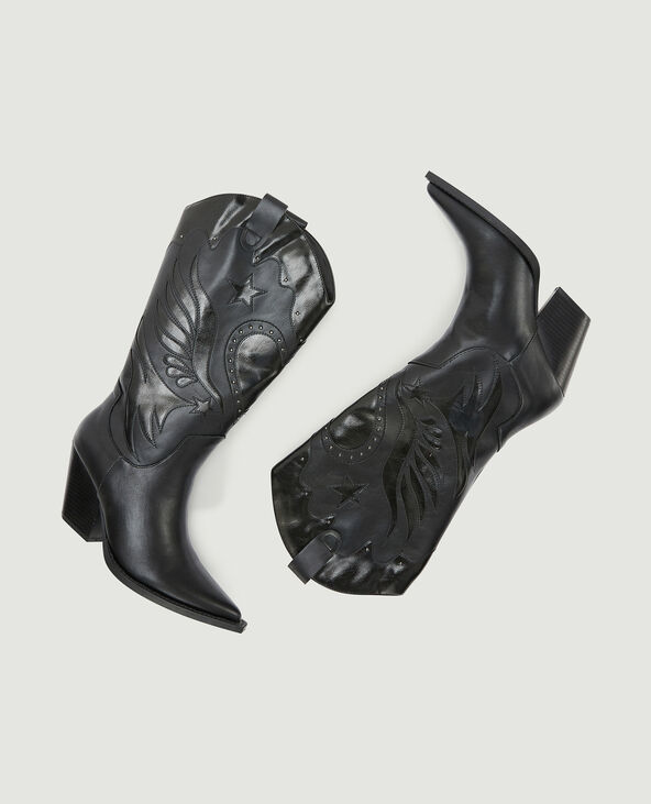 Bottes santiags avec découpes et clous noir - Pimkie
