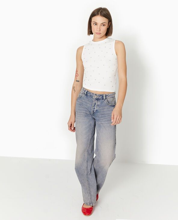 Top sans manches avec strass en all over blanc - Pimkie