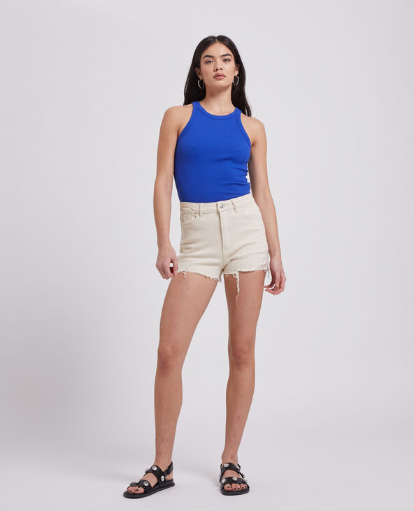 Short en jean destroy taille haute écru - Pimkie