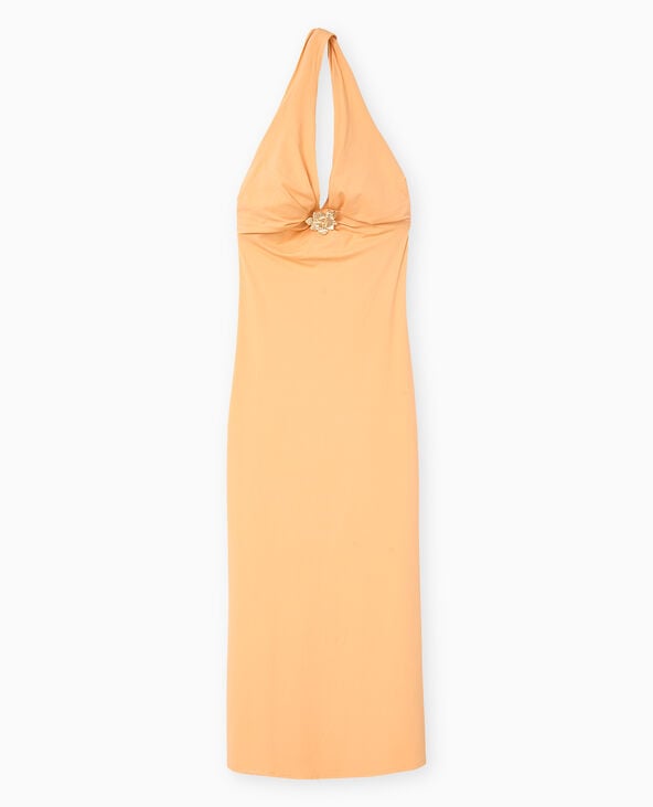 Robe longue dos-nu avec déco bijou fleur orange - Pimkie