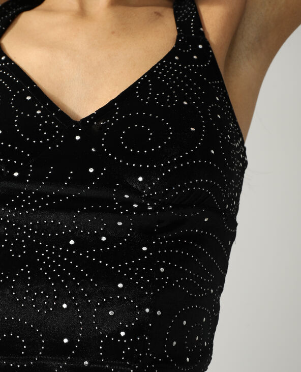 Haut avec strass en velours noir - Pimkie