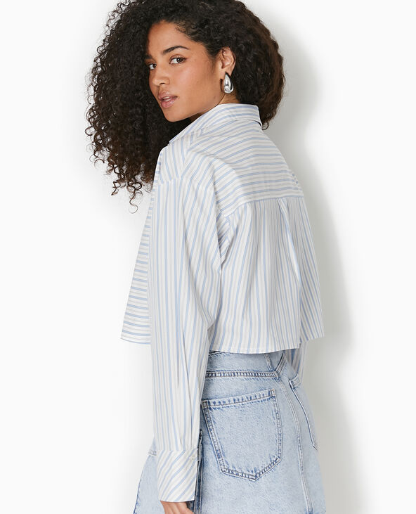 Chemise cropped rayée avec poche décalée bleu clair - Pimkie