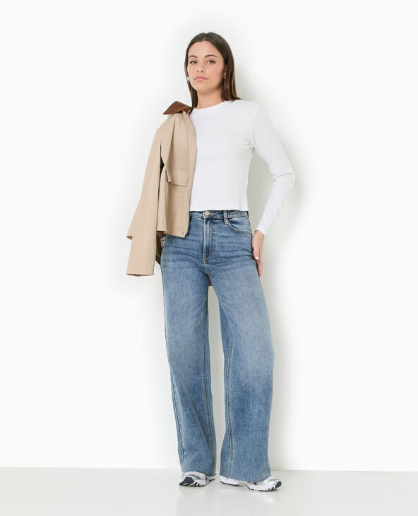 Jean wide taille haute avec bas coupés bleu - Pimkie