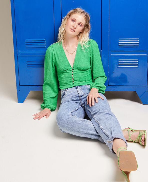 Blouse boutonnée en tissu texturé vert - Pimkie