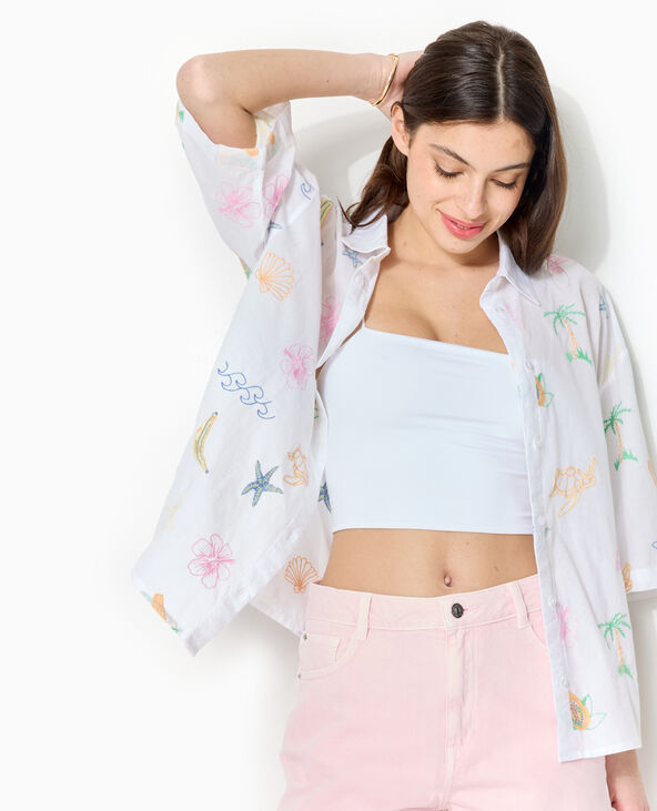 Chemise manches courtes brodée blanc - Pimkie