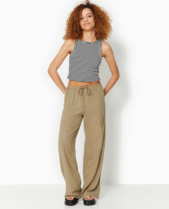 Pantalon droit et large avec taille élastiquée vert kaki - Pimkie