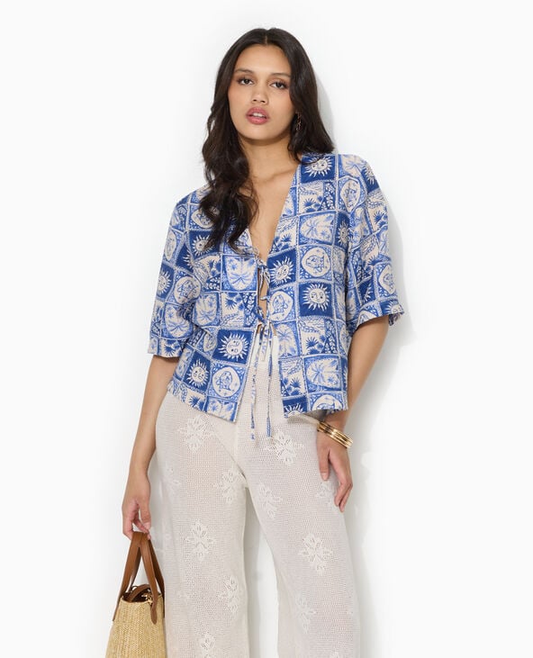 Chemise manches courtes avec liens à nouer bleu - Pimkie
