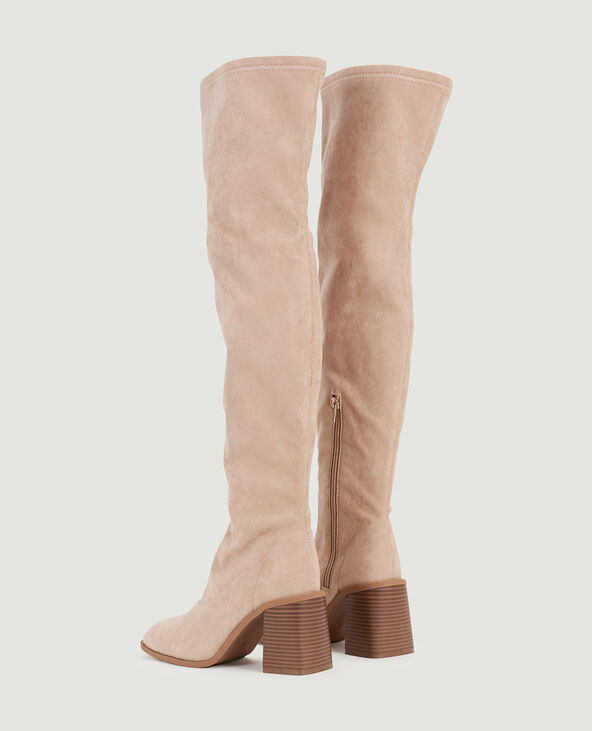 Cuissardes suédées à talon beige - Pimkie