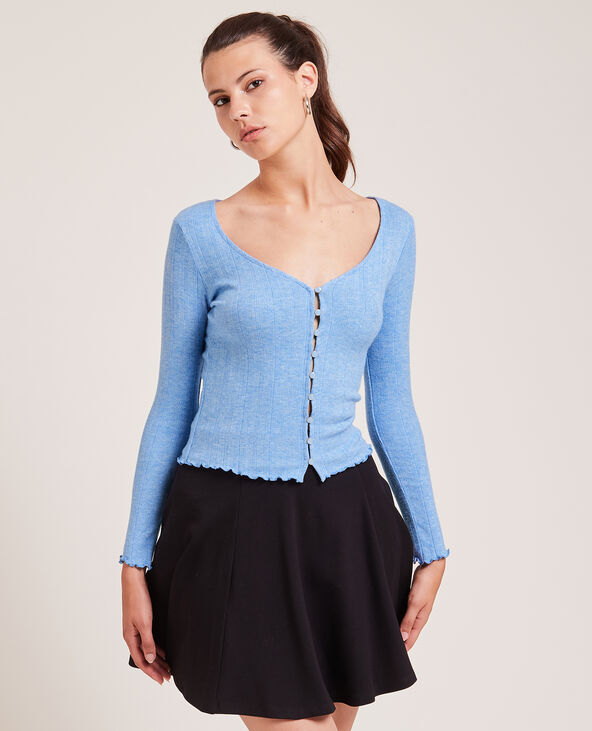 Top boutonné en maille côtelée bleu électrique - Pimkie