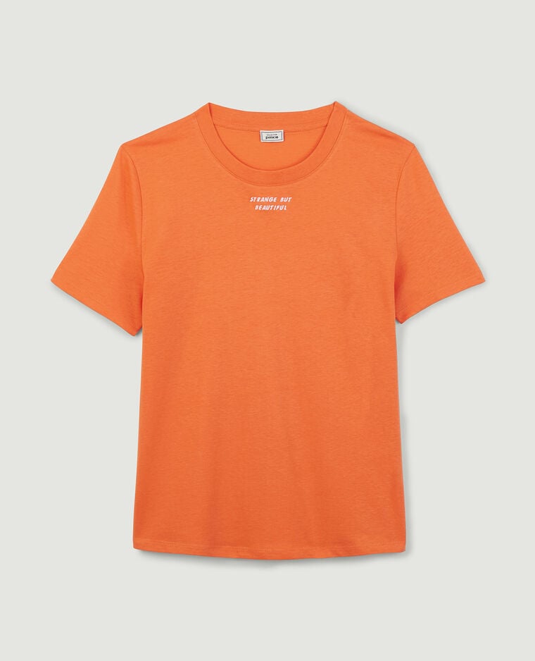 T-shirt inscription brodée orange - Pimkie