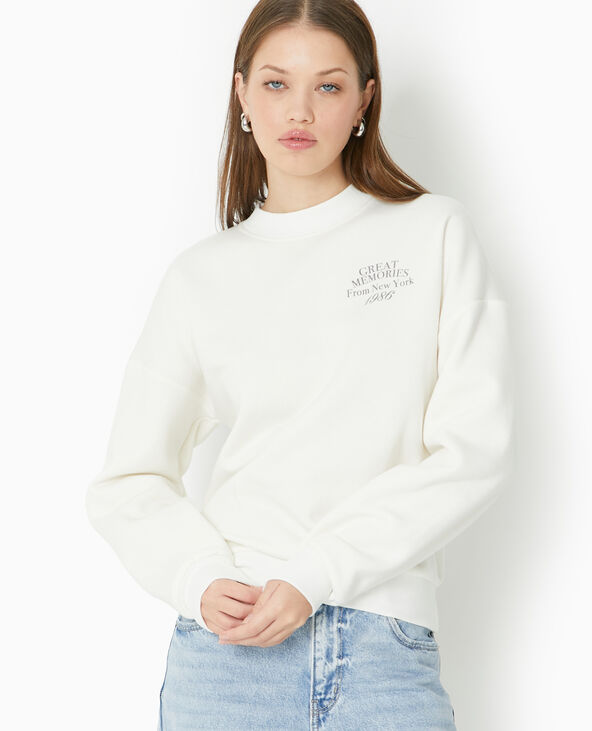 Sweat col rond avec print devant et dos blanc - Pimkie