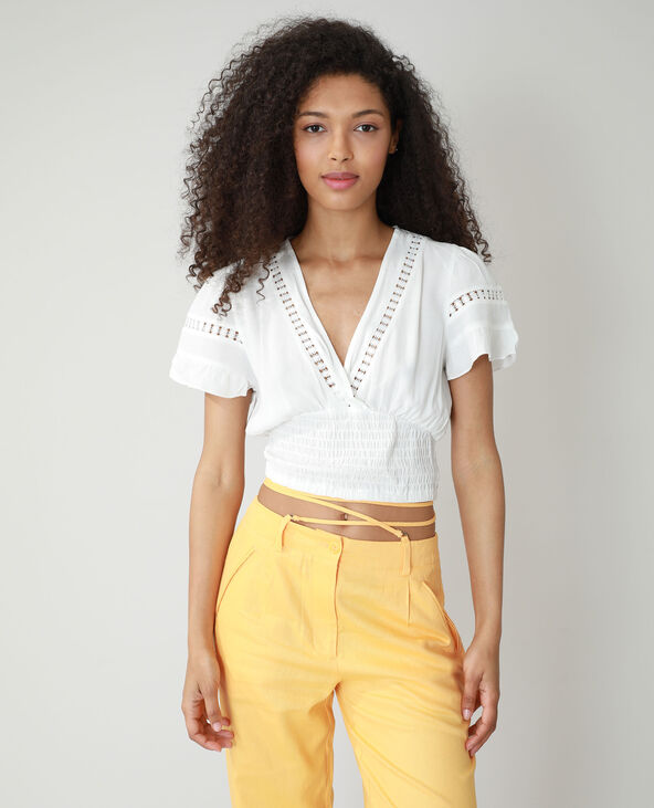 Blouse cropped smockée blanc - Pimkie