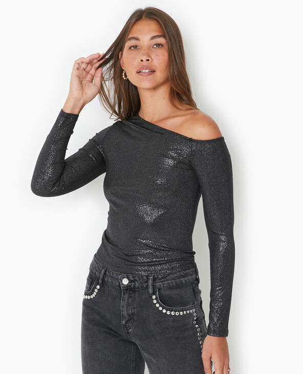 Top one shoulder en maille pailletée noir - Pimkie