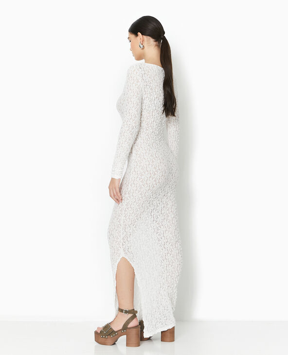 Robe longue en tissu dentelle reliéfé blanc - Pimkie