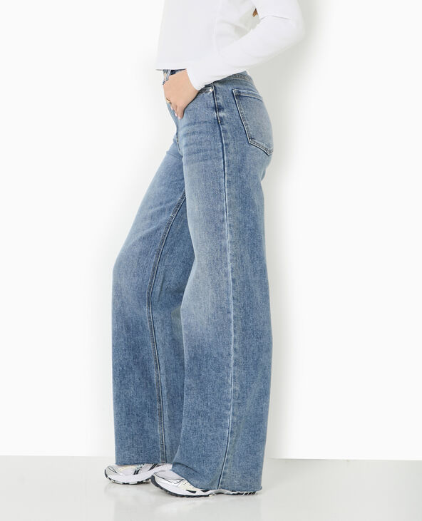 Jean wide taille haute avec bas coupés bleu - Pimkie