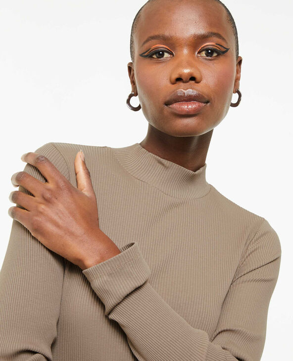 Robe midi moulante en maille côtelée taupe - Pimkie