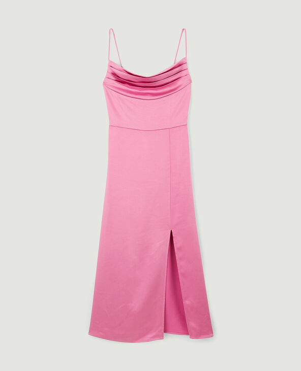 Robe longue tissu satiné encolure bénitier  rose - Pimkie