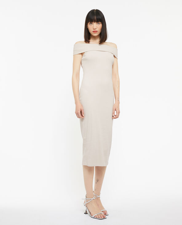 Robe midi encolure Bardot sable - Pimkie