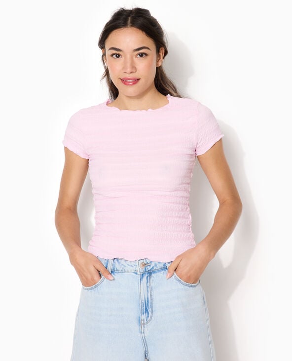 T-shirt manches courtes en maille reliefée rose - Pimkie