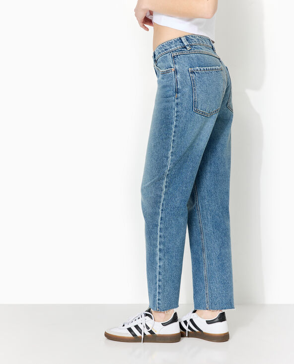 Jean straight taille haute bas coupés bleu - Pimkie