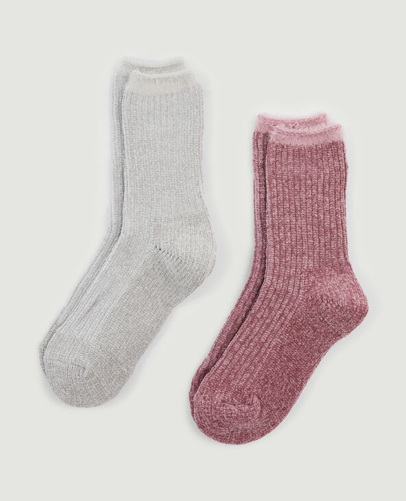 Lot de 2 paires de chaussettes chenille rose - Pimkie