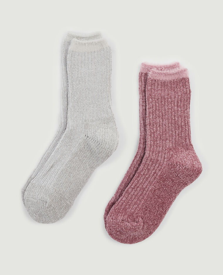 Lot de 2 paires de chaussettes chenille rose - Pimkie