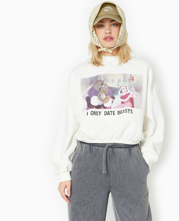 Sweat print avec base élastiquée blanc - Pimkie