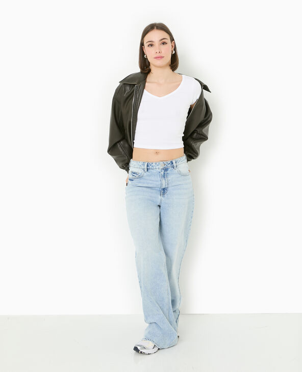 T-shirt court col V blanc - Pimkie
