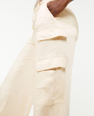 Pantalon cargo en satin beige - Pimkie