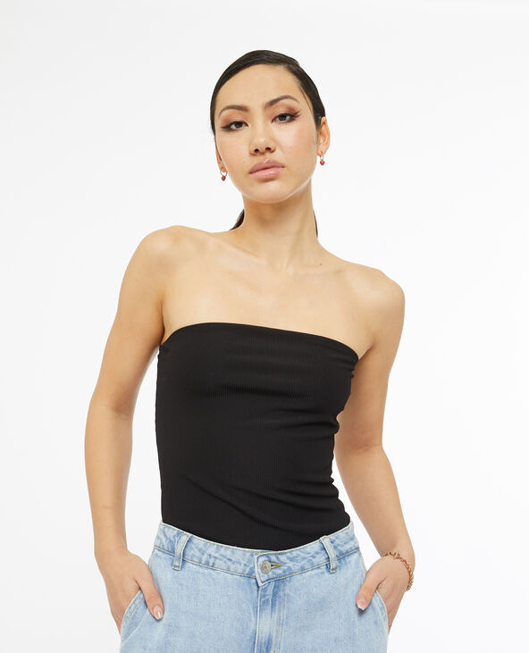 Top bustier en maille côtelée noir - Pimkie
