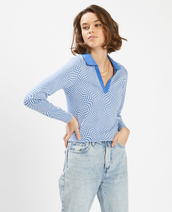 T-shirt polo à damier bleu électrique - Pimkie