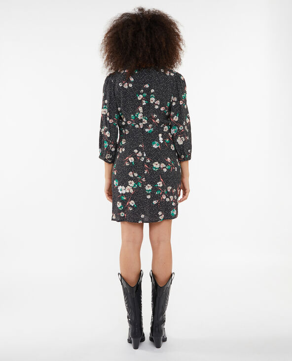 Robe courte avec devant croisé motif fleurs noir - Pimkie