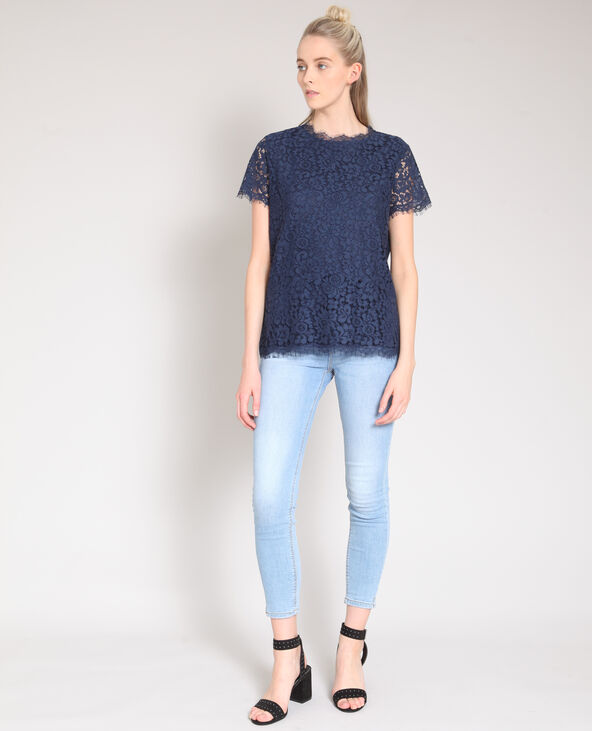 Blouse en dentelle bleu marine - Pimkie