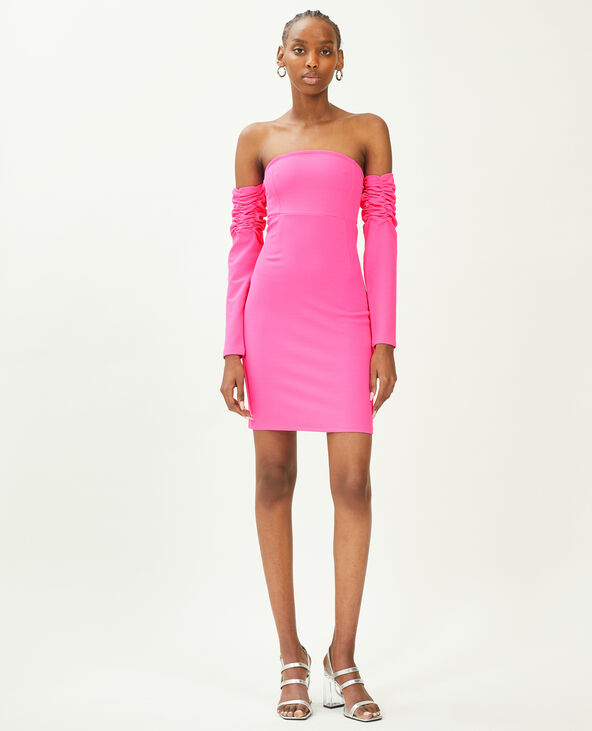 Robe courte en maille encolure Bardot rose - Pimkie