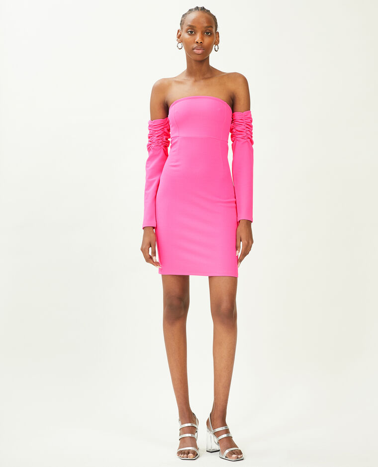Robe courte en maille encolure Bardot rose - Pimkie