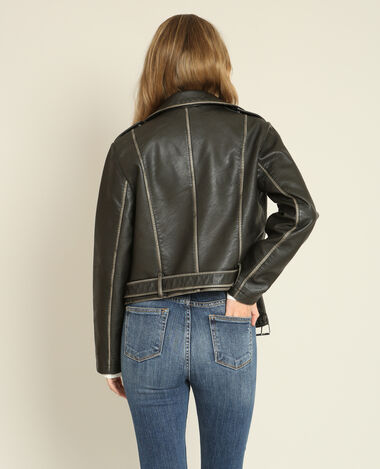 Veste biker en faux cuir noir - Pimkie