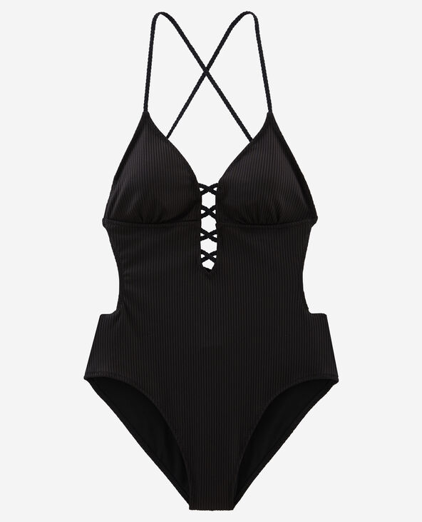 Maillot de bain une pièce à lacets noir - Pimkie